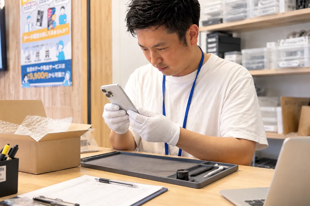 スタッフがiPhoneの状態を確認している様子